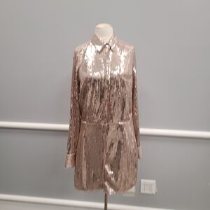 Free People Sophie Metallic Sequin Mini Dress Champagne